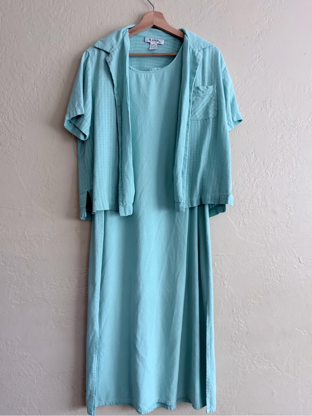 Vintage Light Aqua Two-Piece Silk Dress Set